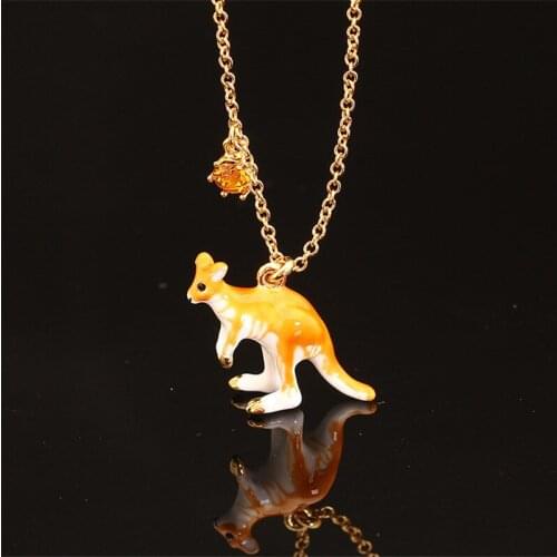 European and American New Fashion Personality Painted Three-dimensional Enamel Glaze Jewelry Kangaroo Necklace Pendant Clavicle