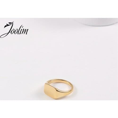 Joolim High End 18K Gold PVD Entry Lux Square With Letter Rings for Women Stainless Steel Jewelry Wholesale