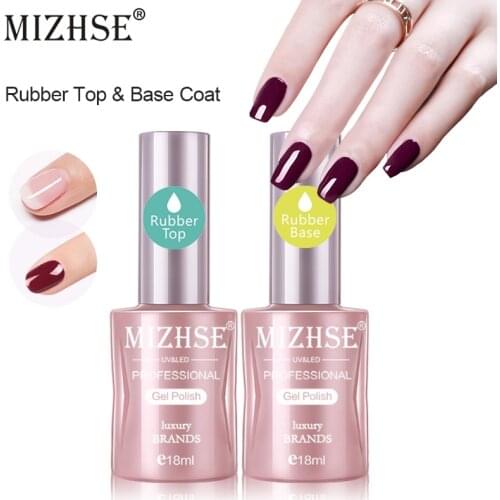 MIZHSE Rubber Top&Base Coat Soak Off Gel Nail Polish UV LED Nail 18ml Transparent UV Gel Nail Polish Long Lasting Nail Art