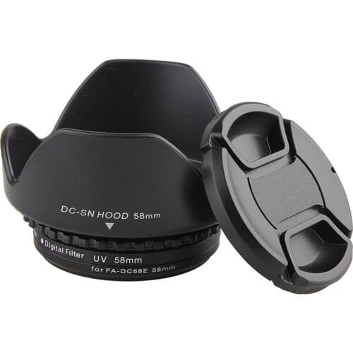 Camera Lens Filter Adapter Ring Metal FA-DC58E + 58mm UV Filter + 58mm Lens cap + 58mm Lens hood for Canon PowerShot G1X Mark II