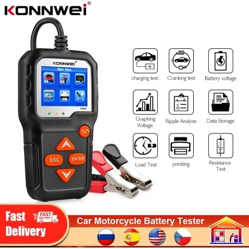 KONNWEI KW650 Motorcycle Battery Tester Automotive Digital Led Display Car battery Tester Support 12V 6V Car Battery Checking
