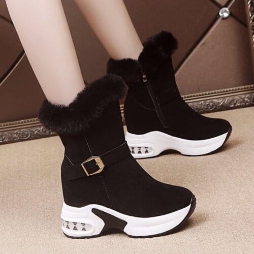 Leather Ankle Boots Women Winter Shoes Platform High Heels Woman Black Boots 2020 Warm Fur Ladies Snow Boot