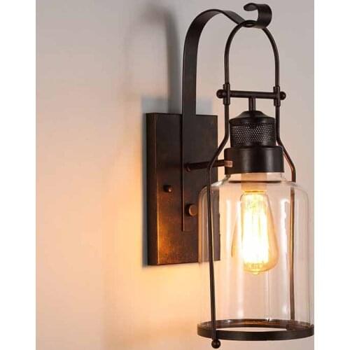 Loft vintage retro iron wall lamp for living room bar glass balcony wall lamp