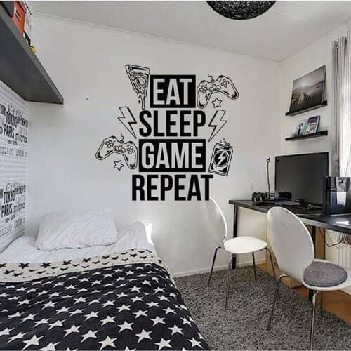 Large Eat Sleep Game Repeat Wall Sticker Playroom Boy Room Video Game Zone Gamer Player Xbox Ps4 Gamepad Wall Decal Kids Vinyl
