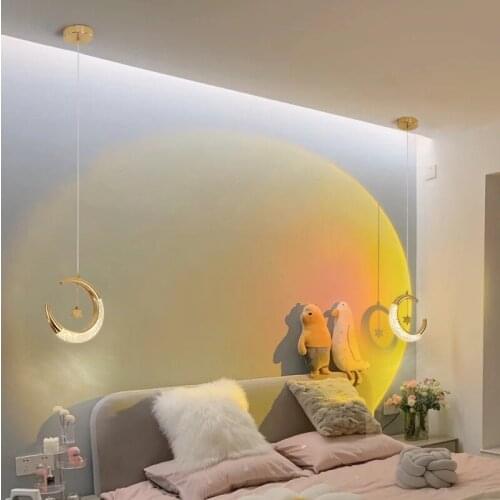 Nordic Indoor Decor Moon Led Pendant Lights Childern Girl Bedroom Bedside Lamp Modern Minimalism Cartoon Hanging Light Fixtures