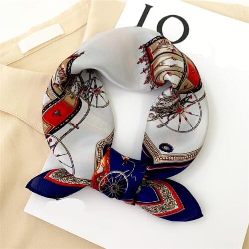 New 100% Real Silk Scarf Luxury Brand Print Women Neck Cover Small Scarves for Hair Foulard Female Kerchief Bandana 2021