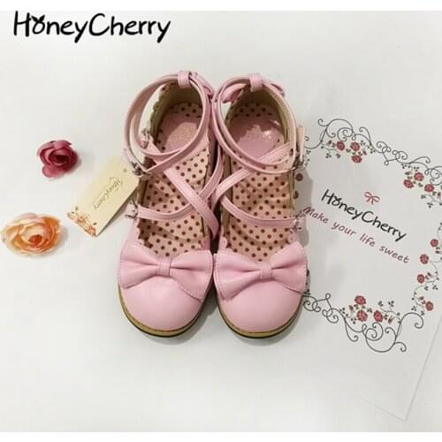 2021 NEW Lolita shoes princess shoes students lovely shoes women flats low round with cross straps bow