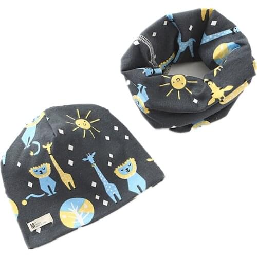2020 Autumn Girls Hat Scarf Set Children Hat Neck Collar Winter Warm Girls Hats Boys Head Cover Cotton Plush Baby Hat Scarf Set