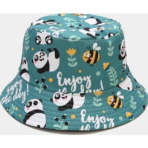 Cotton Cartoon Panda Bucket Hat Fisherman Hat Outdoor Travel Hat Sun Cap Hats for Men and Women199