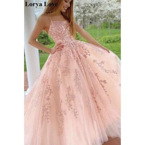 Prom Dresses 2020 New Women Party Night Long Vestidos De Gala Lace Appliques Pink Evening Dress A-Line Sleeveless Robe De Soiree