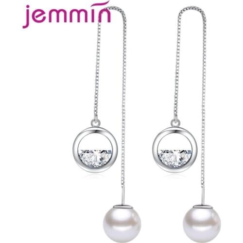 Luxury 925 Sterling Silver Drop Earrings For Women Dangle Long Earings Pierced Ear Korean Pearl Jewelry Friendship Gift