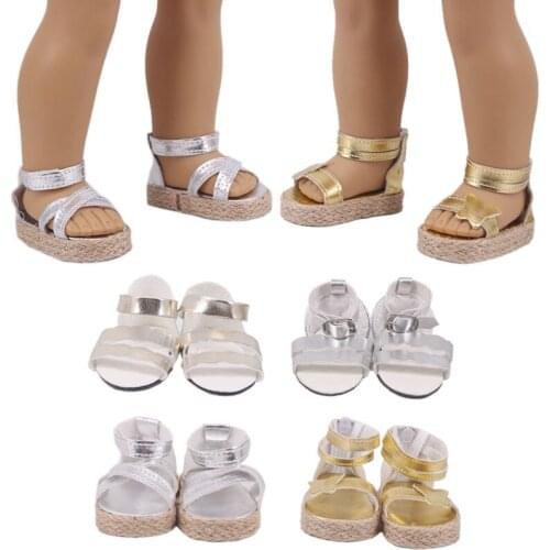 Summer New Pattern Fashion Bright Face Heightening Sandals Fit 18 Inch American&43cm Baby New Born Doll Clothes Accessories