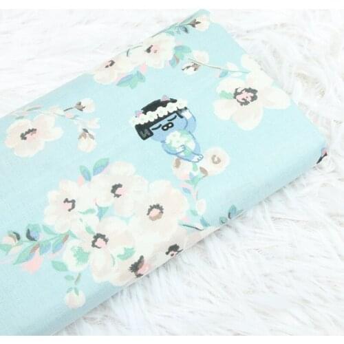 Half Meter thick Blue flower Twill Pure Cotton Fabric Doctor And Nurse Print Handmade DIY Garment Dress Tissue