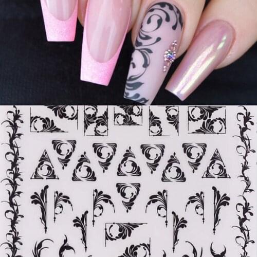 3D Nail Art Stickers Black & white color arabessque shape Water Transfer Slider For Nails Art Z0123