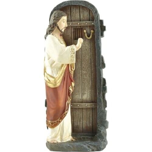 Resin Jesus Knocking At The Door Christ Statue Catholic Saint Figurine Tabletop Sculpture Home Decoration Gift