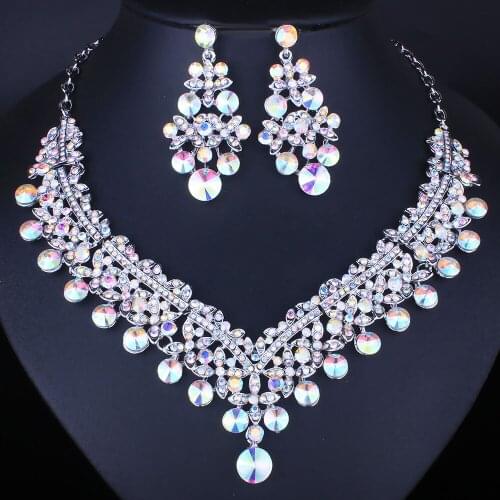 FARLENA Wedding Jewelry Hand painted Water Drop Shape Necklace set with Crystal Rhinestones Fashion Bridal Jewelry sets