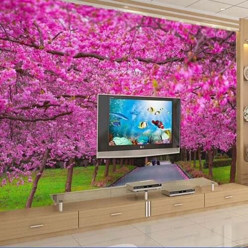 Embossed Cherry Bossom floral wall paper murals for TV Backside living room contact paper wallpapers pink flower photo wallpaper