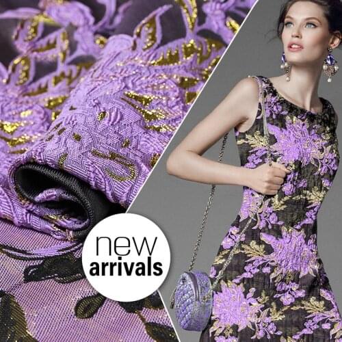 135cm width European and American high-end purple flower jacquard Brocade Fabric,3D yarn dyed fabric for women coat,dress