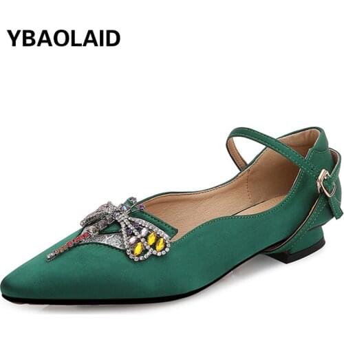 Color Matching Satin Dragonfly Rhinestone Buckle Breathable Soft Sole Shoes Fashion New Pointed Shallow Mouth Flat Shoes