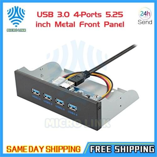 USB 3.0 4-Ports 5.25 inch Metal Front Panel USB Hub for Desktop 20 Pin Connector & 2ft Adapter Cable