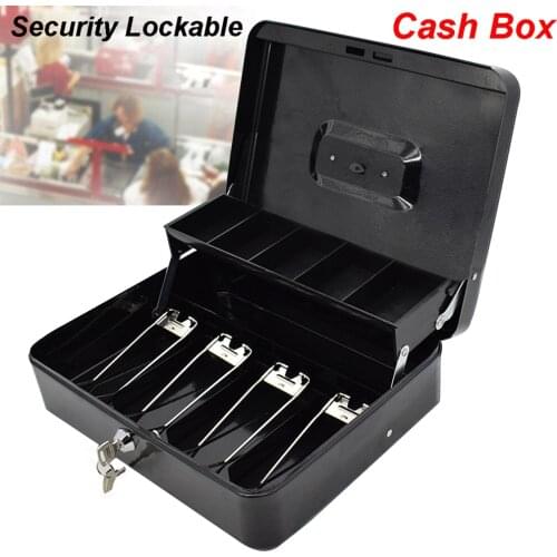 High quality Portable Security Lockable Cash Box Tiered Tray Money Drawer Safe Storage Cash Box Black Home Office Container Tool