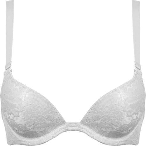 YBCG Deep Plunge Demi Bra Solid Lace Lingerie Padded Underwire Brassiere V Neck Bra for Women Plus Size 30-44 A B C D E Cup