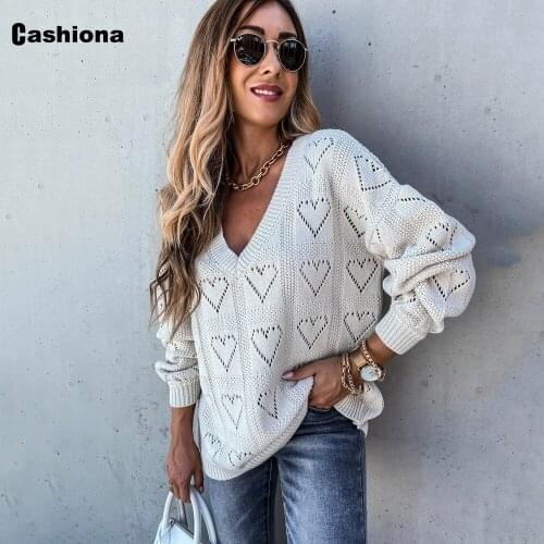 New Spring Autumn Knitted Sweater Ladies Solid Embroidery Love Jumper Pullovers Sweaters Top Fashion V-neck Womens Clothing 2021