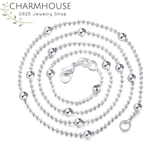 Pure Silver 925 Necklaces For Women 16-24inch Bead Chain Necklace Collier Korea Style Jewelry Accessories Bijoux Christmas Gifts