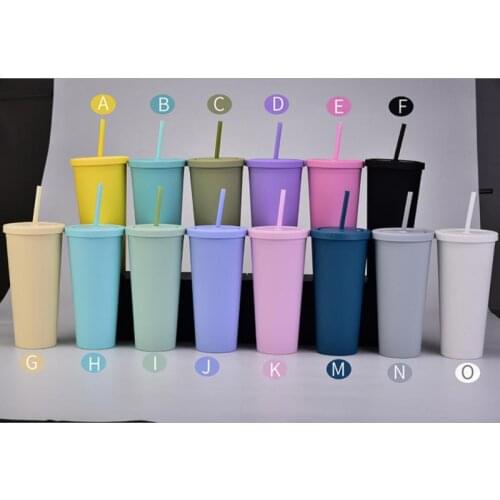 1pcs Creative 24OZ Double-layer Plastic Straw Cup Coffee Cup Large-capacity Cone Water Cup Simple Cute Frosted Ready-to-hand Cup