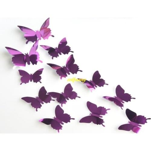 120sets/lot Fast 12 Pcs/set DIY Mirror 3D Butterfly Wall Stickers Home Decor Kids Gift Party Wedding Decor Home Decoration B5301