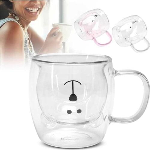 250ml High Borosilicate Glass Cup Bear Shaped Double Wall Water Tea Coffee Milk Mug With Handle For Daily Use As Gift For Friend