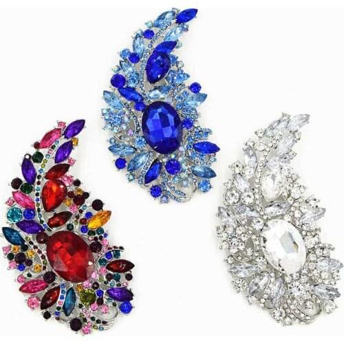 4.4Inch Huge Leaf Luxury Wedding Brooch Clear Crystal Brooch Blue Crystal Women Brooch Pin Colorful Crystal Large Brooch