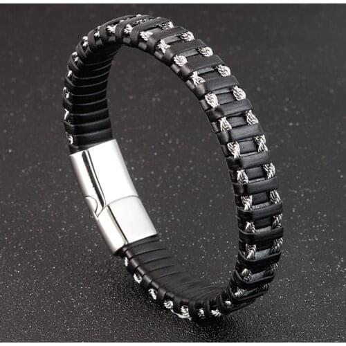 Accessories Mens Leather Stainless Steel Bracelet Special Geometric Pattern Multi Layer for Mens Birthday Gift