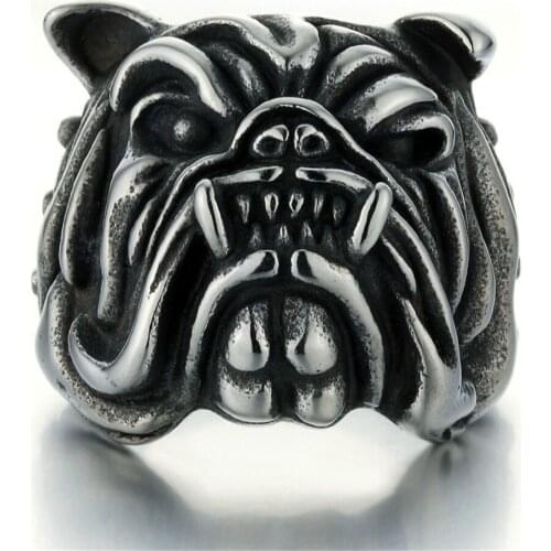 Bulldog Head Design Ring Black Color Plus Size Ring For Men Domineering Finger Accesories Dog Pattern Detail Full Jewelry Gifts