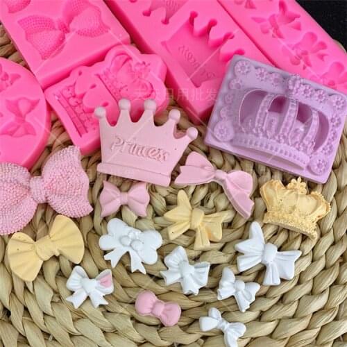 Bow And Crown Silicone Mold Fondant Mould Cake Decorating Tools Chocolate Gumpaste Molds, Sugarcraft, Kitchen Accessories