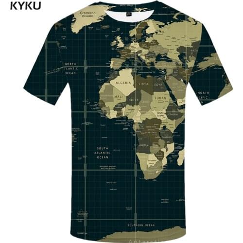 KYKU World Map T-shirt Men Retro Tshirt Hip Hop Tee Punk Rock Clothes Anime 3d Print T Shirt Gothic Mens Clothing Streetwear Top