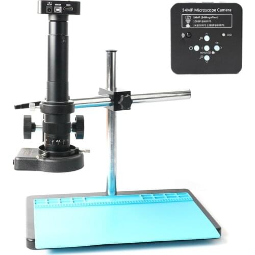 HD 34MP 1080P HDMI USB Industrial Electronic Digital Magnifier Zoom 180X/300X Video Microscope Camera Kit 144 LED Ring Light