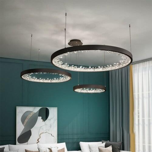 Crystal Circle Rings Chandelier For Bedroom Living Room Luxury Gold Kitchen LED Chandeliers Black Light Dining Room Hanging Lamp