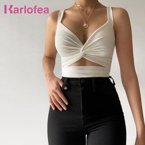 Karlofea New Basic White Tops Summer Sexy Comfort Knot Shirt Fashion Vests Tanks Clothing Casual Backless Women y2k Crop Top