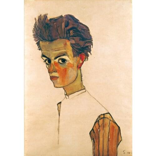 Nude canvas paintings portrait picture modern art home decor giant poster self-Portrait with Striped Shirt By Egon Schiele