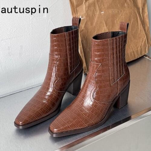 Autuspin Classics Womens Chelsea Boots Fashion Casual Shoes for Office Lady Mature High Heels Leisure Modern Women Ankle Boots