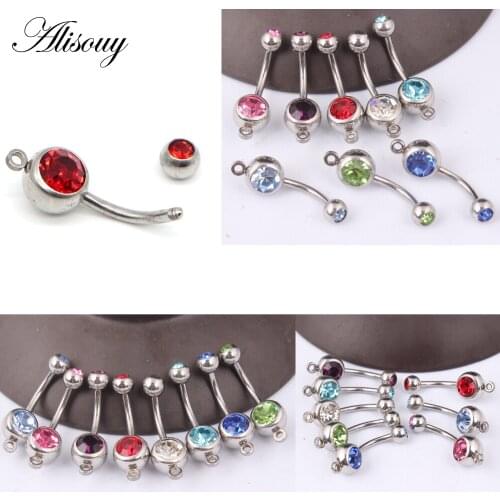Alisouy 10 Color Crystal Belly Button Rings Belly Bar Rhinestone Piercing Navel Ring For Women Body Jewelry with DIY hole style