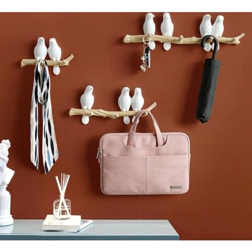 Nordic bird decoration hook creative porch wall seamless key row hook free perforation wall decoration wall hanging coat hook
