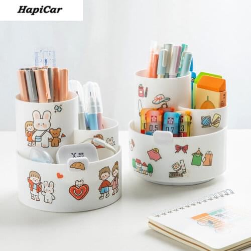 Multifunctional 3 Grid 360 Degree Rotating Pen Holder Desktop Organizer Large Capacity Pencil Box School Stationery Supplies