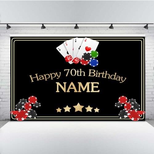 Mehofoto Happy 70th Birthday Backdrop for Photography Play Cards Background Party Decoration Props Support Plus Name