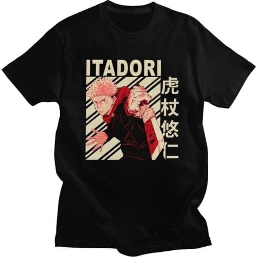 Mens Jujutsu Kaisen Yuji Itadori T Shirt Short Sleeve Cotton Tshirt Cool T-shirt Printed Japan Anime Manga Tee Clothing