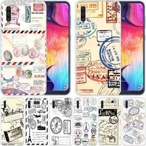 Soft Silicone Case Retro passport stamps for Samsung Galaxy A50 A70 A80 A40 A30 A20 A10 A20E A2 CORE A9 A8 A7 A6 Plus 2018 Cover