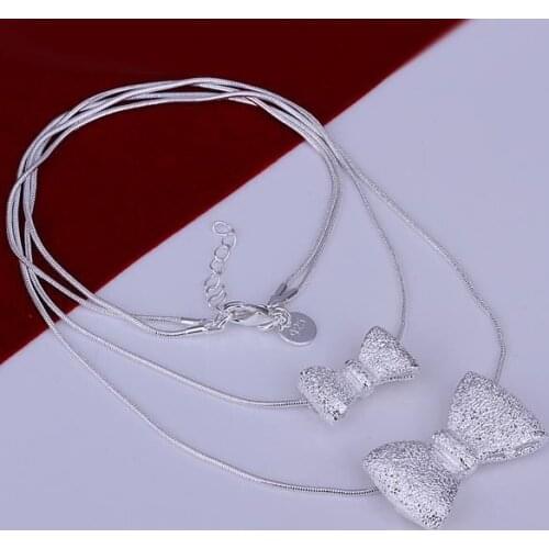 N211 Wholesale Shining Necklaces For Women Silver Color 925 Fashion Fashion Jewelry Double Bow Tie Necklace /afqaiwxa Afuaixba