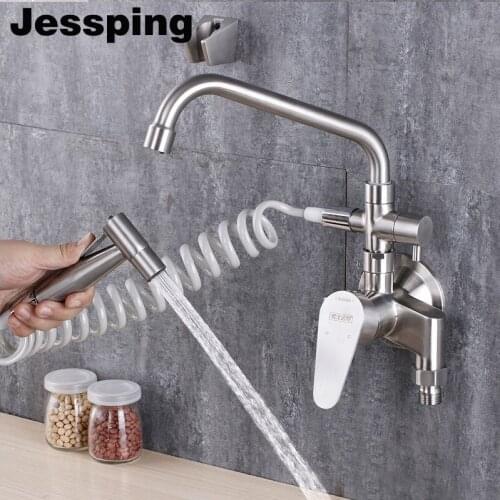 Wall mounted exposed holes easy install kitchen faucet has sprayer water tap