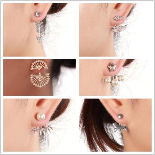 Oly2u Blogger Arrow & Triangle Earring crystal leaves Jackets pearl Earrings Jewelry Crawler Climber Earring Jewelry